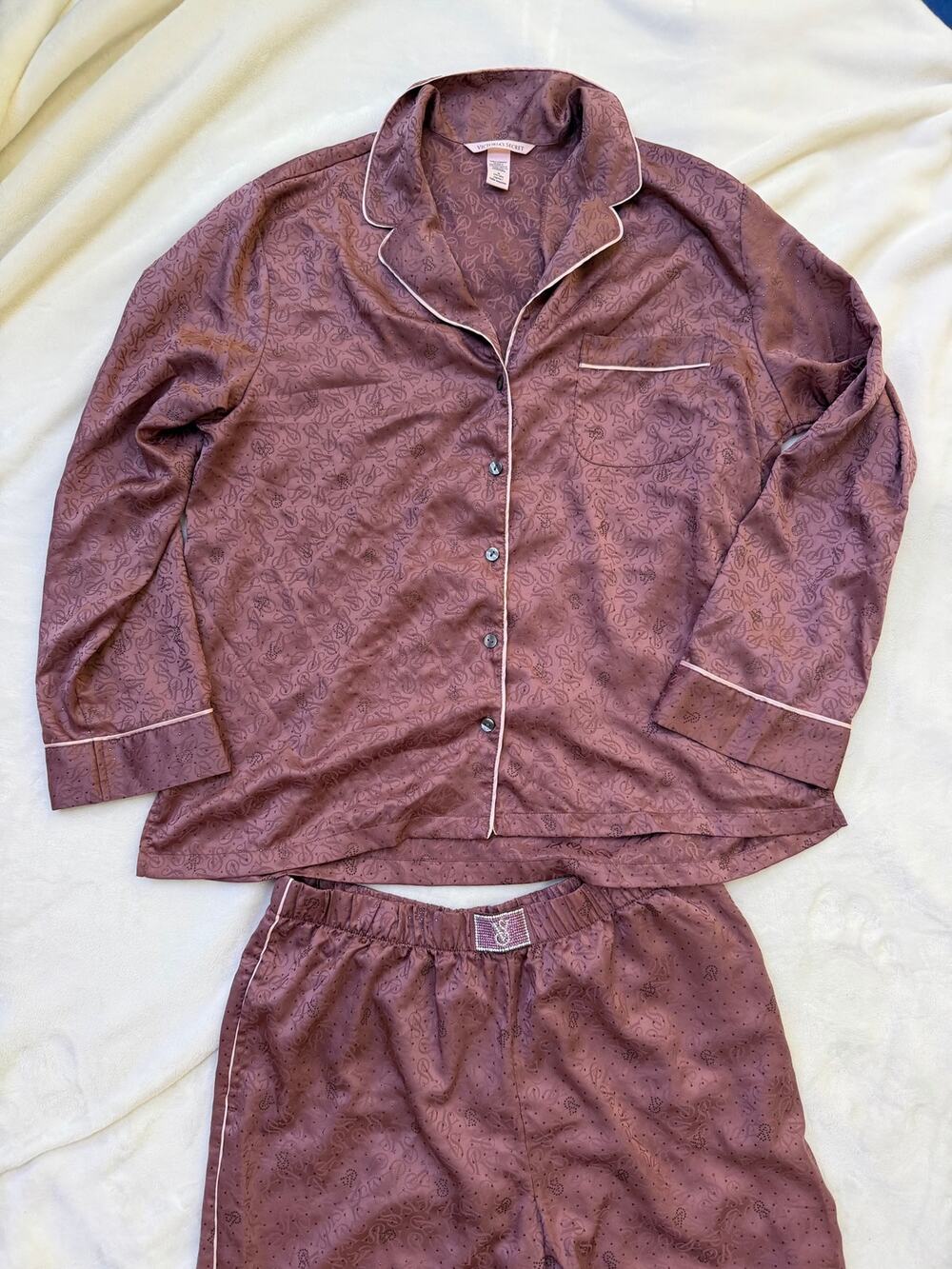 Victorias Secret Dusty Rose Rhinestone Satin Pajama Set